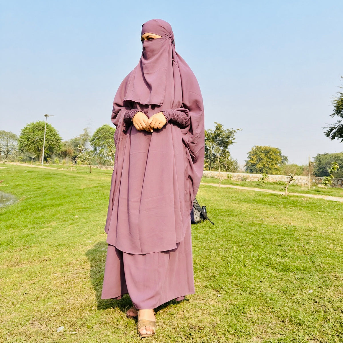 Three Piece Mauve Jilbab Set (Scarf , niqab, skirt)