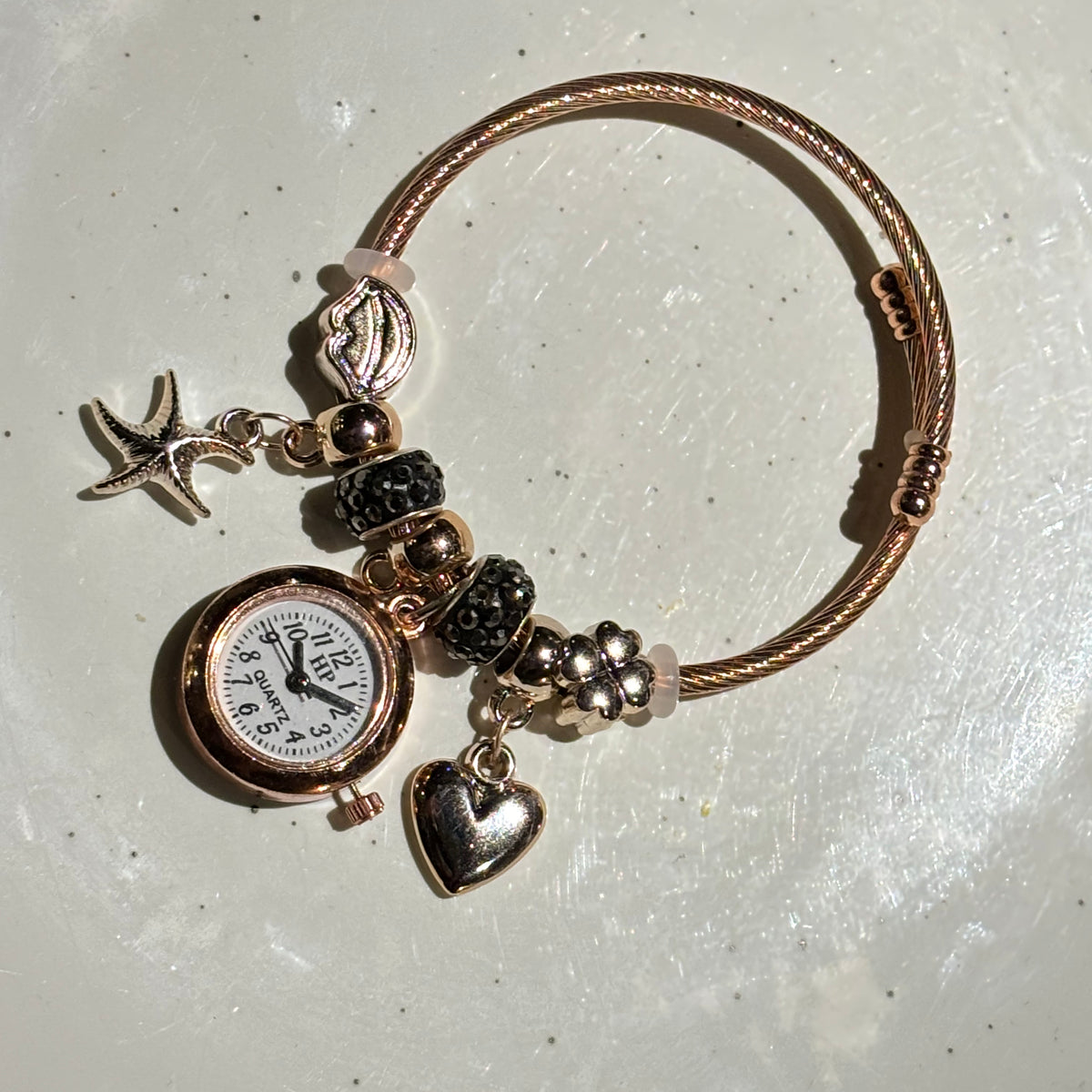 Bracelet Watch-Star Fish & Heart (Gold)