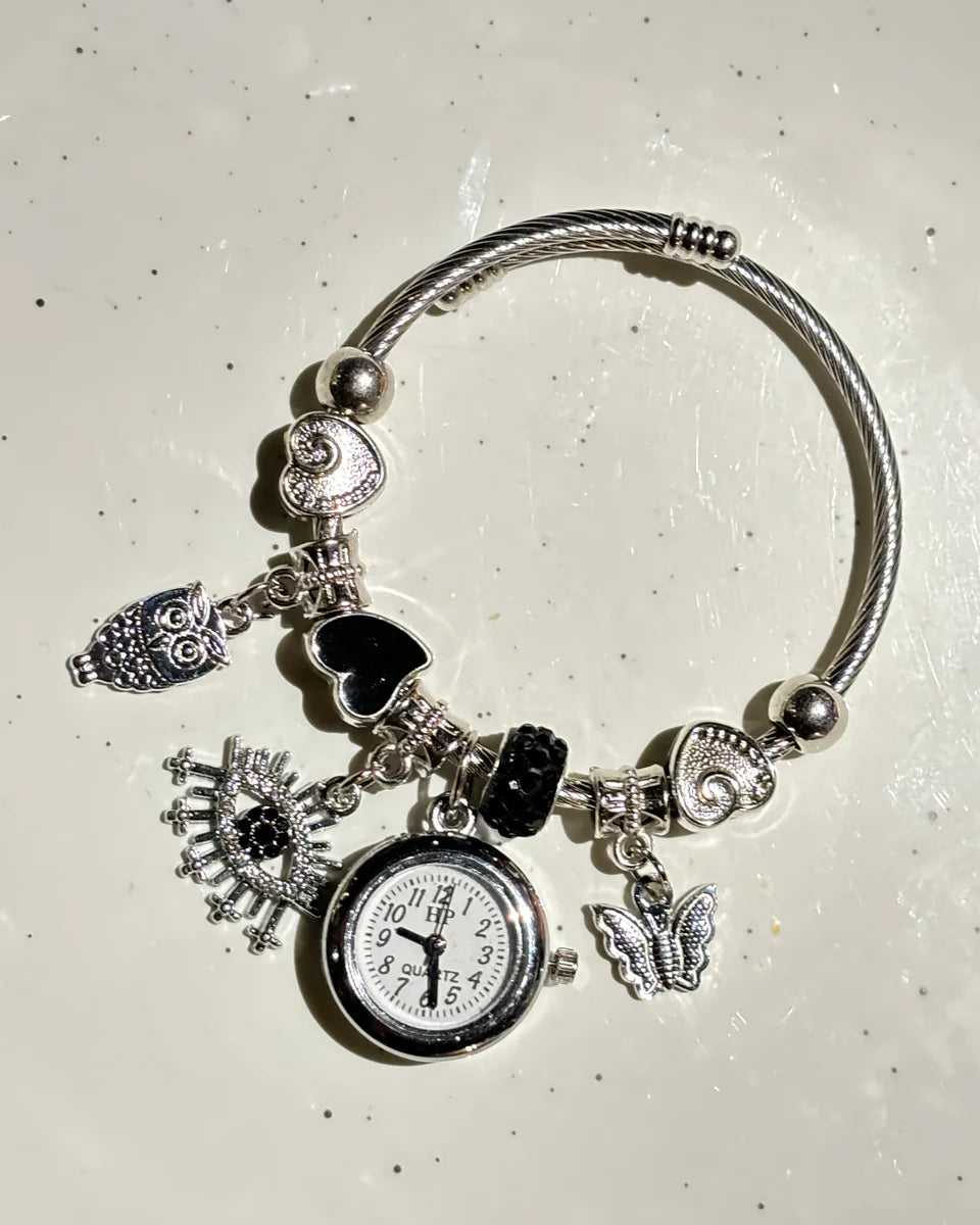 Bracelet Watch- Owl and  Butterfly (silver)