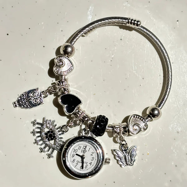 Bracelet Watch- Owl and  Butterfly (silver)