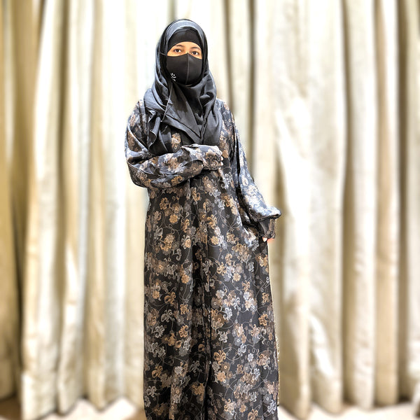 Black and golden floral Abaya