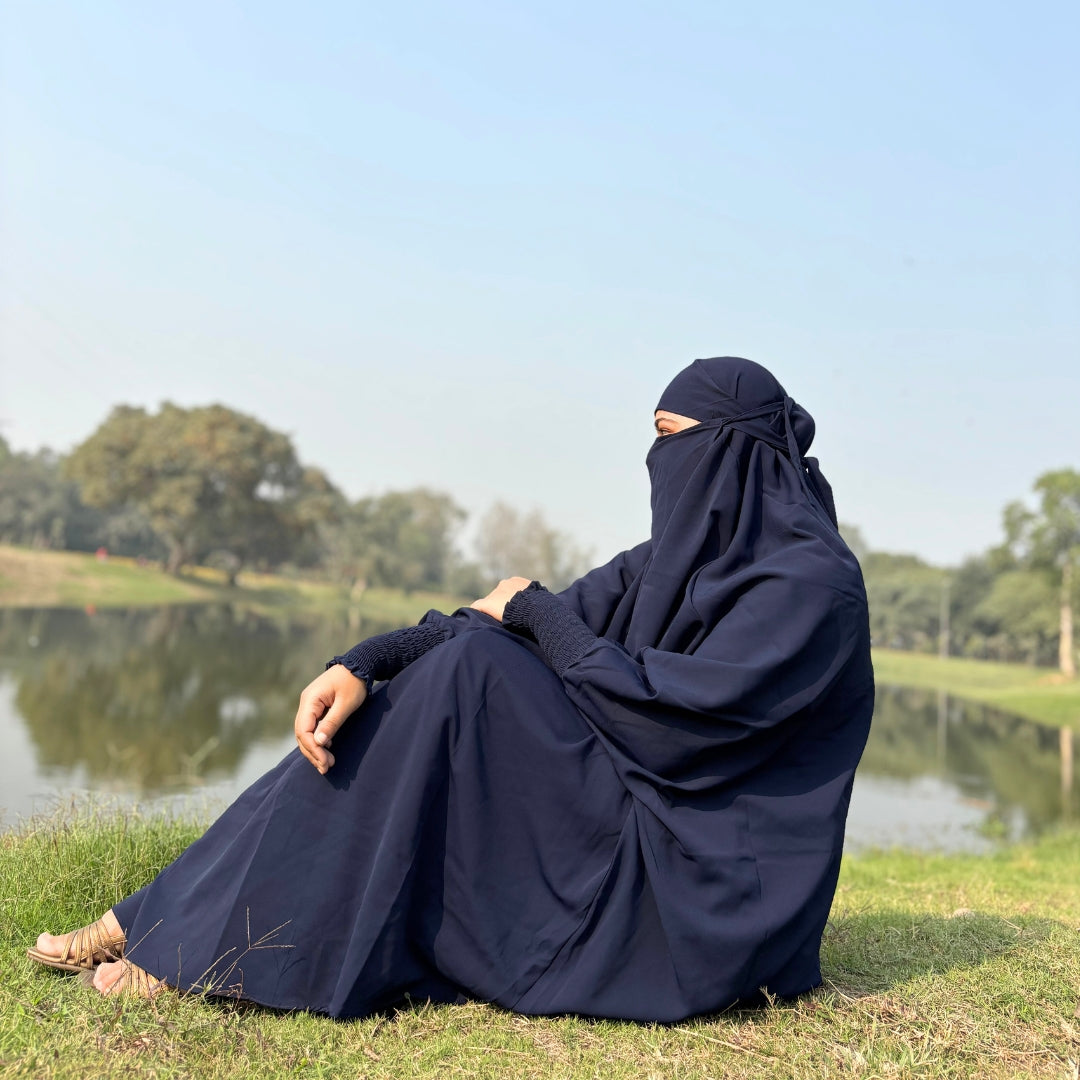 Three Piece Navy blue Jilbab Set (Scarf , niqab, skirt)