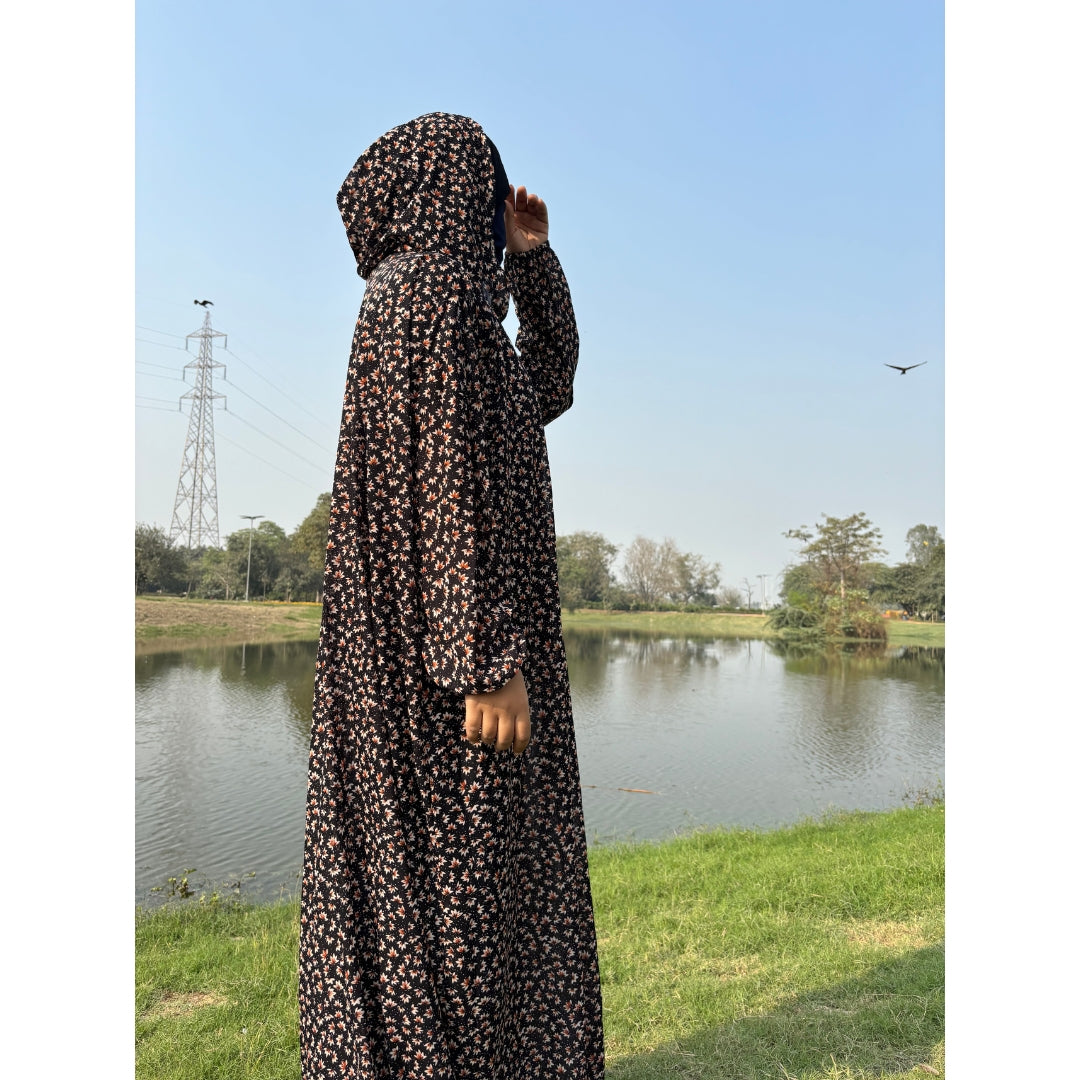 floral print Hood jilbab (black)