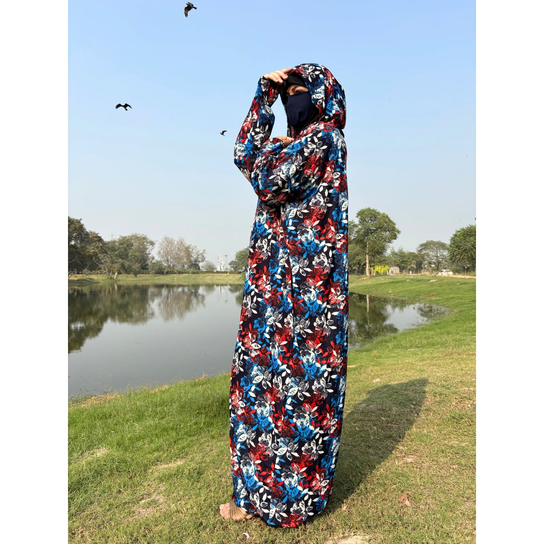 floral print Hood jilbab (blue)