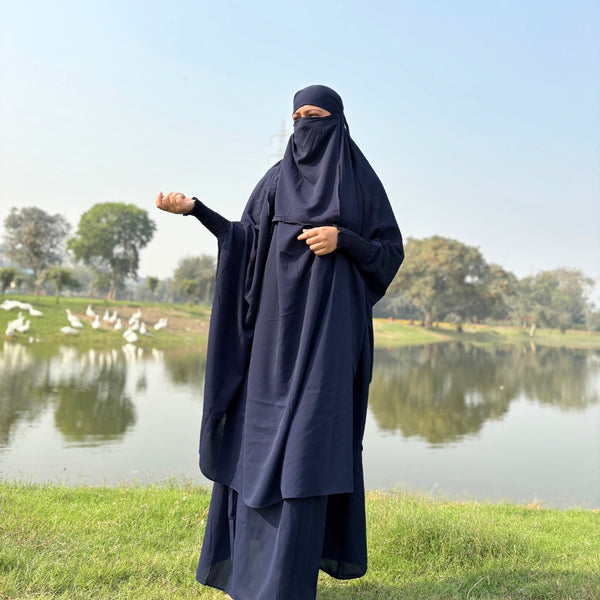 Three Piece Navy blue Jilbab Set (Scarf , niqab, skirt)