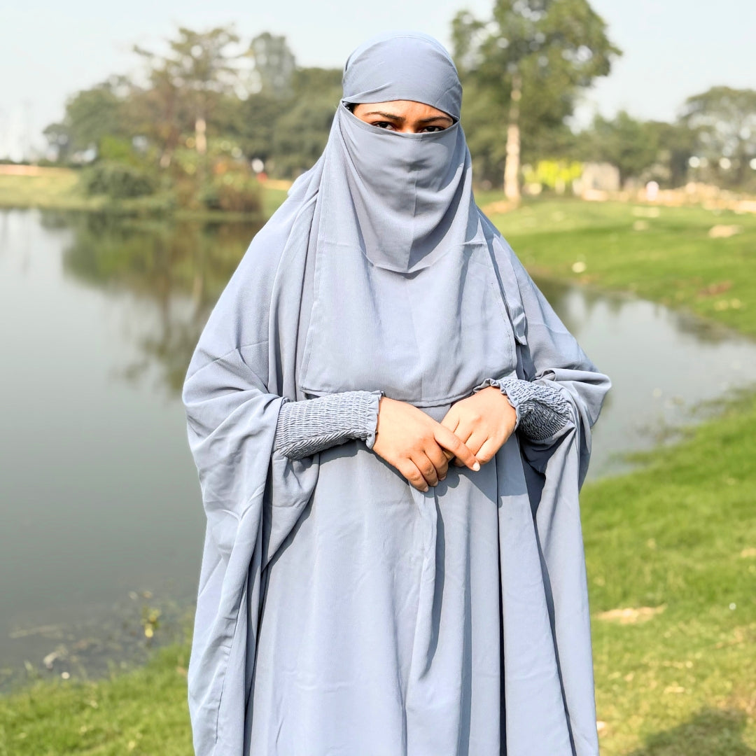 Three Piece Grey Jilbab Set (Scarf , niqab, skirt)