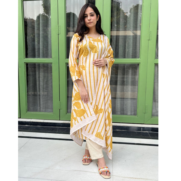 white and yellow floral printed Cotton suit