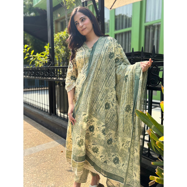 Marble Green printed Cotton Anarkali