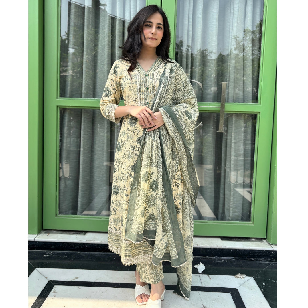Marble Green printed Cotton Anarkali