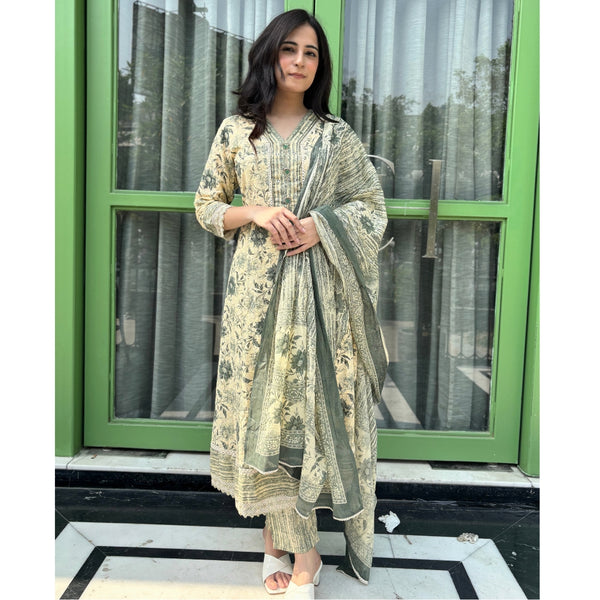 Marble Green printed Cotton Anarkali