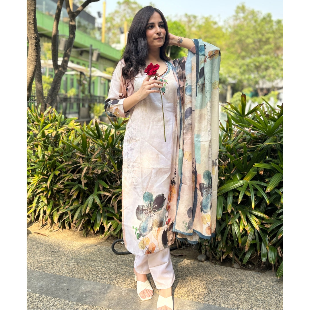 Floral blue printed Cotton suit