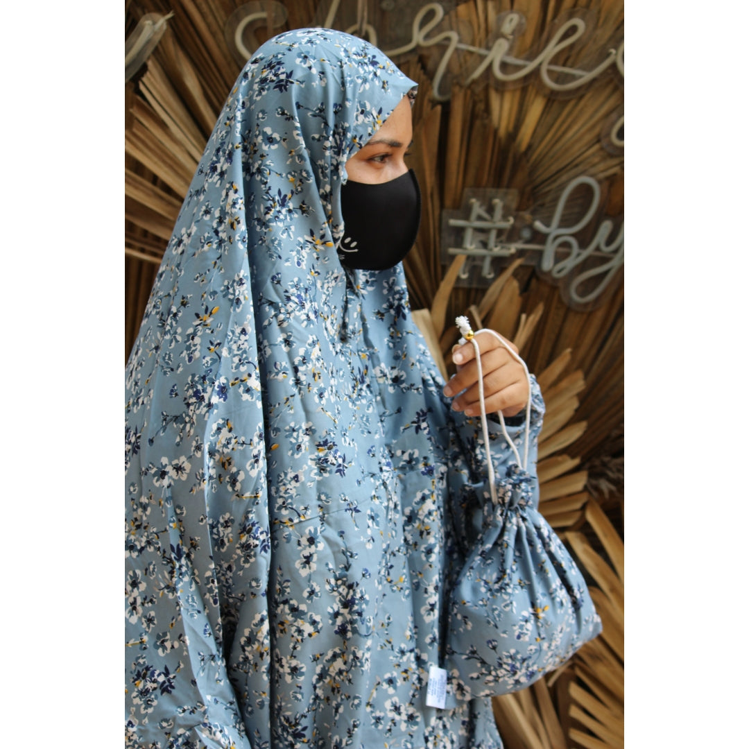 Greyish Blue one piece jilbab with Potli bag