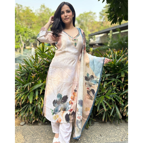 Floral blue printed Cotton suit