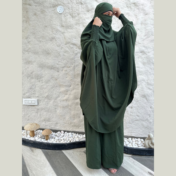 Three Piece green Jilbab Set (Scarf , niqab, skirt)