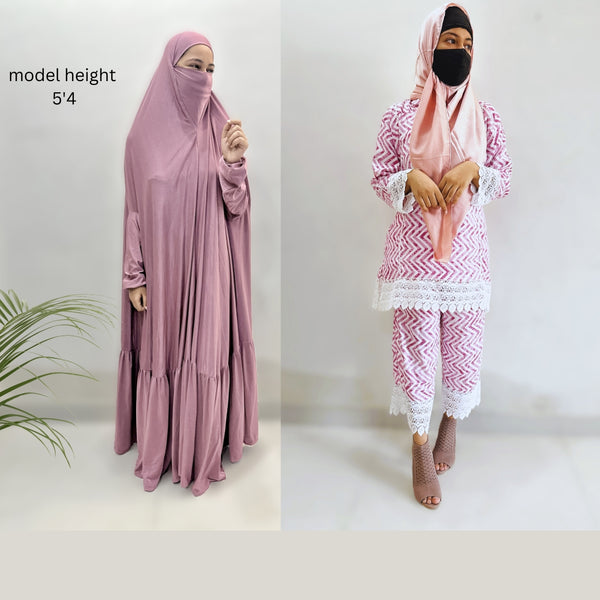 Combo One Piece Jilbab and Co Ord Set (Pink)