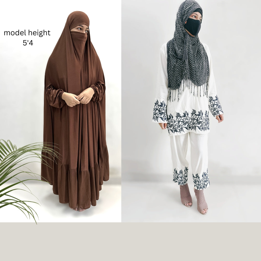 Combo One Piece Jilbab and Co Ord Set (coffee & white)